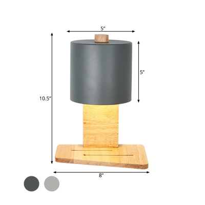 1 Head Bedroom Sconce Light Modernism White/Grey Wall Mounted Lamp with Cylinder Metal Shade