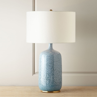 1 Head Cylinder Task Light Contemporary Fabric Small Desk Lamp in Blue for Bedside
