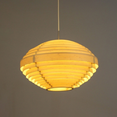 1 Head Living Room Pendant Light Asia Beige Ceiling Suspension Lamp with Lantern Wood Shade
