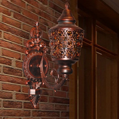 1 Head Urn Wall Lighting Decorative Copper Metal Sconce Light Fixture with Curved Arm