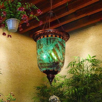 2 Lights Chandelier Lighting Traditional Jar Shaped Blue Glass Hanging Ceiling Lamp for Balcony