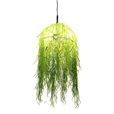 3 Lights Seaweed Chandelier Industrial Green Metal Pendant Light for Restaurant, 18