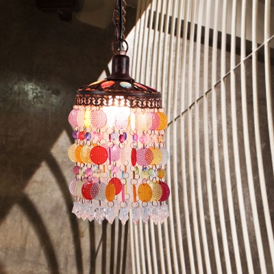 Antique Cascading Ceiling Pendant Light 1 Bulb Metal Hanging Lamp in Rust for Restaurant