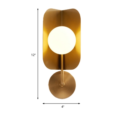 Armed Wall Lighting Contemporary Metal 1 Bulb Gold Sconce Light Fixture with White Glass Shade