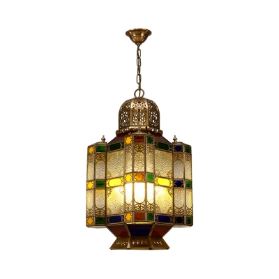 Art Deco Castle Hanging Chandelier 6 Lights Metal Hanging Ceiling Lamp in Brass for Dining Room
