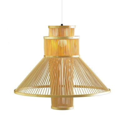 Asia 1 Bulb Pendant Lighting Beige Tapered Ceiling Suspension Lamp with Bamboo Shade