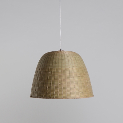 Bamboo Basket Pendant Light Japanese 1 Bulb Suspended Lighting Fixture in Flaxen