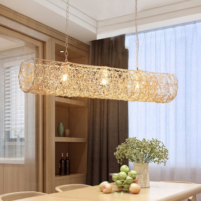 Bamboo Handcrafted Ceiling Chandelier Asia 3 Heads White Hanging Pendant Light with Adjustable Chain