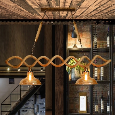 Beige 2/3 Lights Island Ceiling Light Industrial Amber Glass Barn Billiard Chandelier for Restaurant