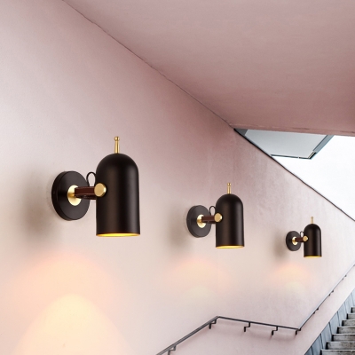 Black Cylinder Sconce Light Modernism 1 Head Metal Wall Lighting Fixture with Adjustable Arm
