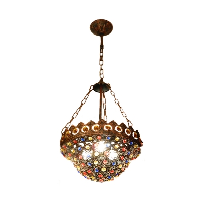 Copper Bowl Hanging Chandelier Traditional Metal 3 Heads Dining Room Pendant Ceiling Light, 10