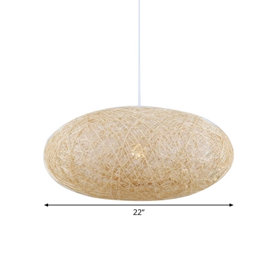Flaxen Donut Hanging Lamp Asian 1 Bulb Bamboo Ceiling Pendant Light for Dining Room