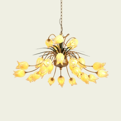 Flower Living Room Ceiling Chandelier Vintage Metal 25 Heads Brass LED Hanging Light Fixture