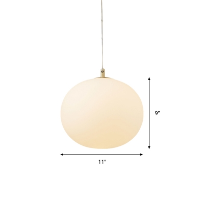 Oval Ceiling Light Contemporary White Glass 1 Bulb Pendant Lighting Fixture, 11