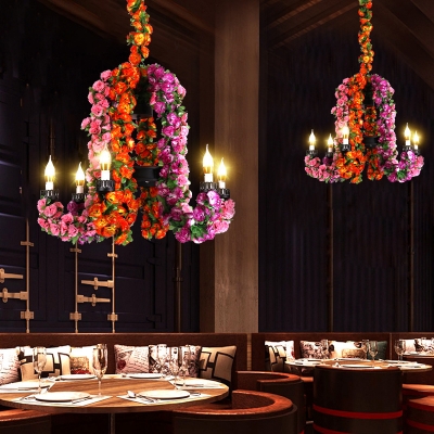 Purple 6 Bulbs Pendant Chandelier Industrial Metal Candelabra LED Flower Ceiling Hang Fixture for Restaurant