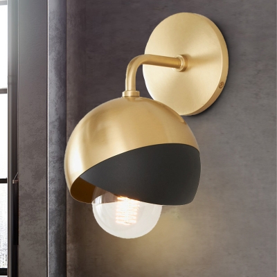 Round Sconce Light Modernist Metal 1 Bulb Gold Wall Mounted Lighting with Curvy Arm