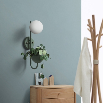 Sphere Bedroom Sconce Light Industrial Metal 1 Bulb Yellow/Blue/Green LED Wall Lighting with Plant Decoration