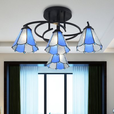 Tiffany Jeweled Semi Flush Light 4 Lights Cut Glass Close to Ceiling Lamp in Blue/White/Beige for Bedroom