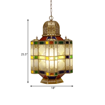 Traditional Castle Chandelier 6 Heads Frosted Glass Ceiling Pendant Lamp in Brass