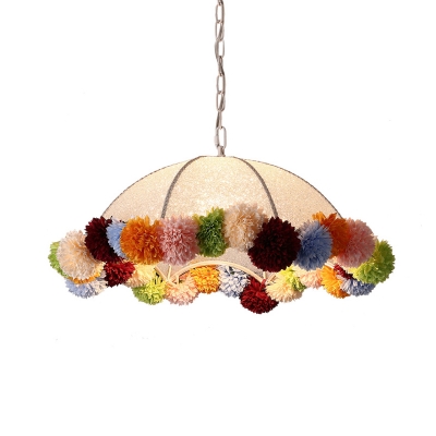 White 1 Light Ceiling Pendant Retro Metal Dome LED Drop Lamp with Flower Decor for Restaurant