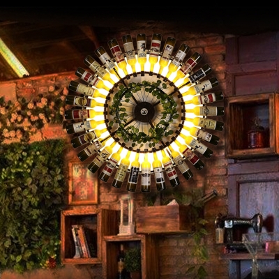 Wine Bottle Metal Wall Sconce Industrial 1 Bulb Restaurant LED Plant Wall Lamp Fixture in Black