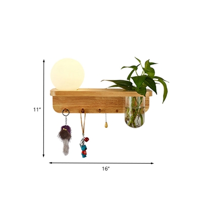 Wood 1 Light Wall Lamp Antique Milk Glass Global LED Wall Sconce Light without Plant, Left/Right