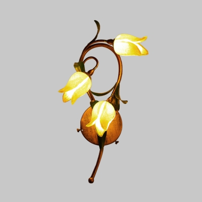 Yellow Glass Flower Wall Mounted Lamp Country Style 3 Heads Living Room Sconce Light Fixture