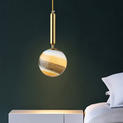 1 Bulb Bedroom Ceiling Lamp Modern Black/Gold Hanging Light Fixture with Ball Closed Glass Shade
