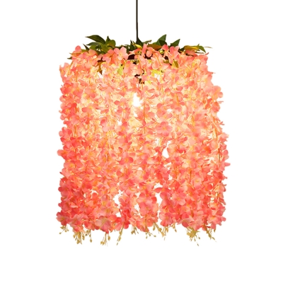 1 Bulb Flower Hanging Pendant Vintage Pink Metal LED Ceiling Hang Fixture for Restaurant