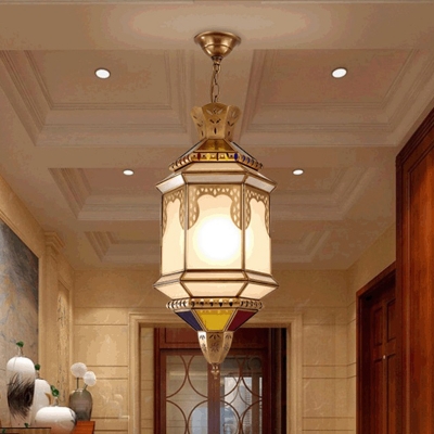 1 Head Metal Ceiling Lamp Traditional Brass Lantern Living Room Pendant Lighting Fixture