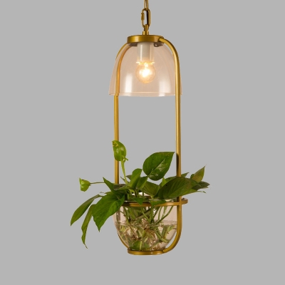 1 Head Metal Ceiling Suspension Lamp with Plant Deco Industrial Black/White/Gold Rectangle Dining Table Pendant Light