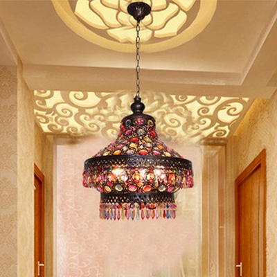3 Heads Lantern Chandelier Lighting Art Deco Bronze Metal Suspension Lamp for Living Room