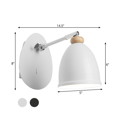 Asian Wide Flare Sconce Light Metal 1 Head Wall Mounted Lamp in White/Black for Bedside