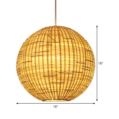 Bamboo Globe Ceiling Light Asian 1 Head Beige Suspended Lighting Fixture for Living Room