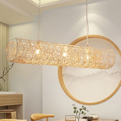 Bamboo Handcrafted Ceiling Chandelier Asia 3 Heads White Hanging Pendant Light with Adjustable Chain