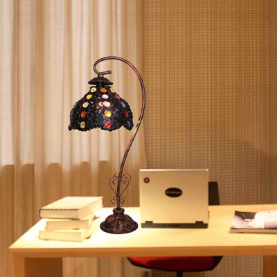 Black Scalloped Night Table Light Art Deco Metal 1 Bulb Study Room Nightstand Lighting
