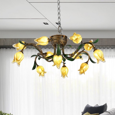 Brass 12 Heads Chandelier Lighting Traditionalism Metal Tulip LED Pendant Ceiling Light for Living Room