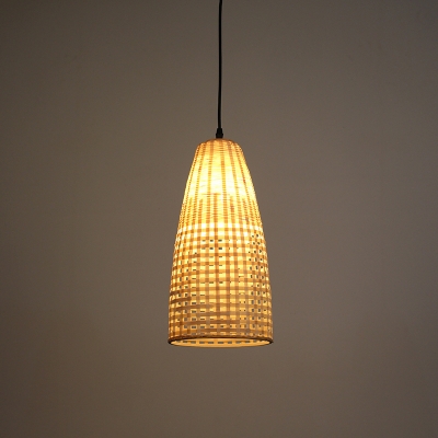 Chinese Hand-Woven Hanging Lamp Bamboo 1 Head Pendant Lighting Fixture in Wood for Dining Room