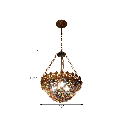 Copper Bowl Hanging Chandelier Traditional Metal 3 Heads Dining Room Pendant Ceiling Light, 10