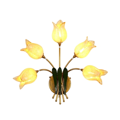 Countryside Flower Wall Mount Lamp 5 Heads Metal LED Wall Sconce Light in Gold for Living Room