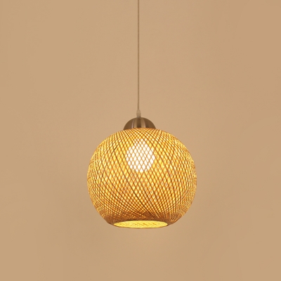Global Pendant Lamp Japanese Bamboo 1 Bulb Beige Hanging Light Fixture for Tearoom