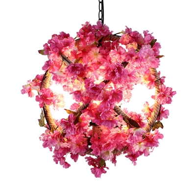 Globe Metal Down Lighting Pendant Retro 1 Bulb Restaurant LED Flower Hanging Ceiling Light in Pink, 14