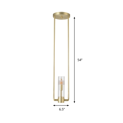 Gold Rectangle Hanging Light Modern 1 Bulb Metal Pendant Light Kit with Tube Clear Glass Shade