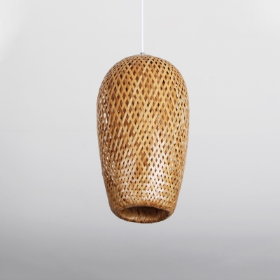 Hand-Worked Pendant Lighting Japanese Bamboo 1 Bulb Hanging Ceiling Light in Brown