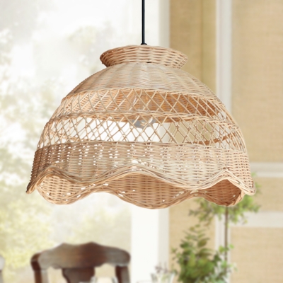 Handmade Bamboo Ceiling Lamp Japanese 1 Bulb Beige Pendant Light Fixture for Living Room