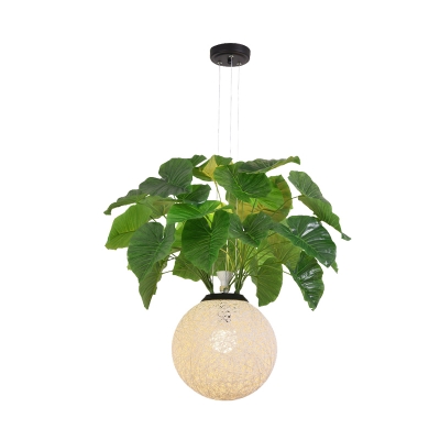 Industrial Global Hanging Light 1 Bulb Metal Ceiling Suspension Lamp in Green with Plant