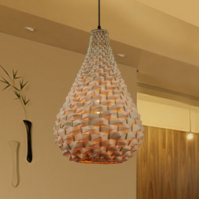Jar Down Lighting Japanese Bamboo 1 Head Beige Ceiling Suspension Lamp, 8.5