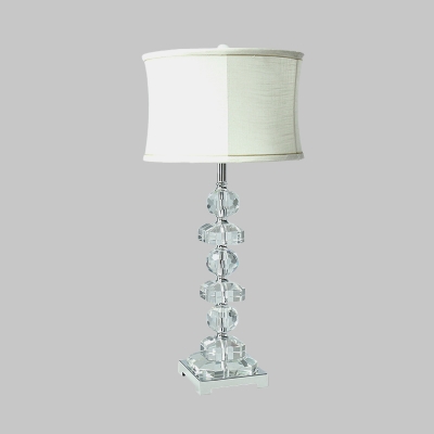 K9 Crystal White Table Light Drum Single Bulb Vintage Night Lamp with Square Pedestal