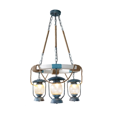 Lantern Kitchen Chandelier Light Industrial Style Clear Glass 3 Lights Blue Ceiling Lamp