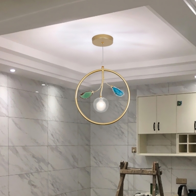 Metal Circle Ceiling Lamp Minimalist 1 Head Gold Pendant Light Fixture with Clear Glass Shade